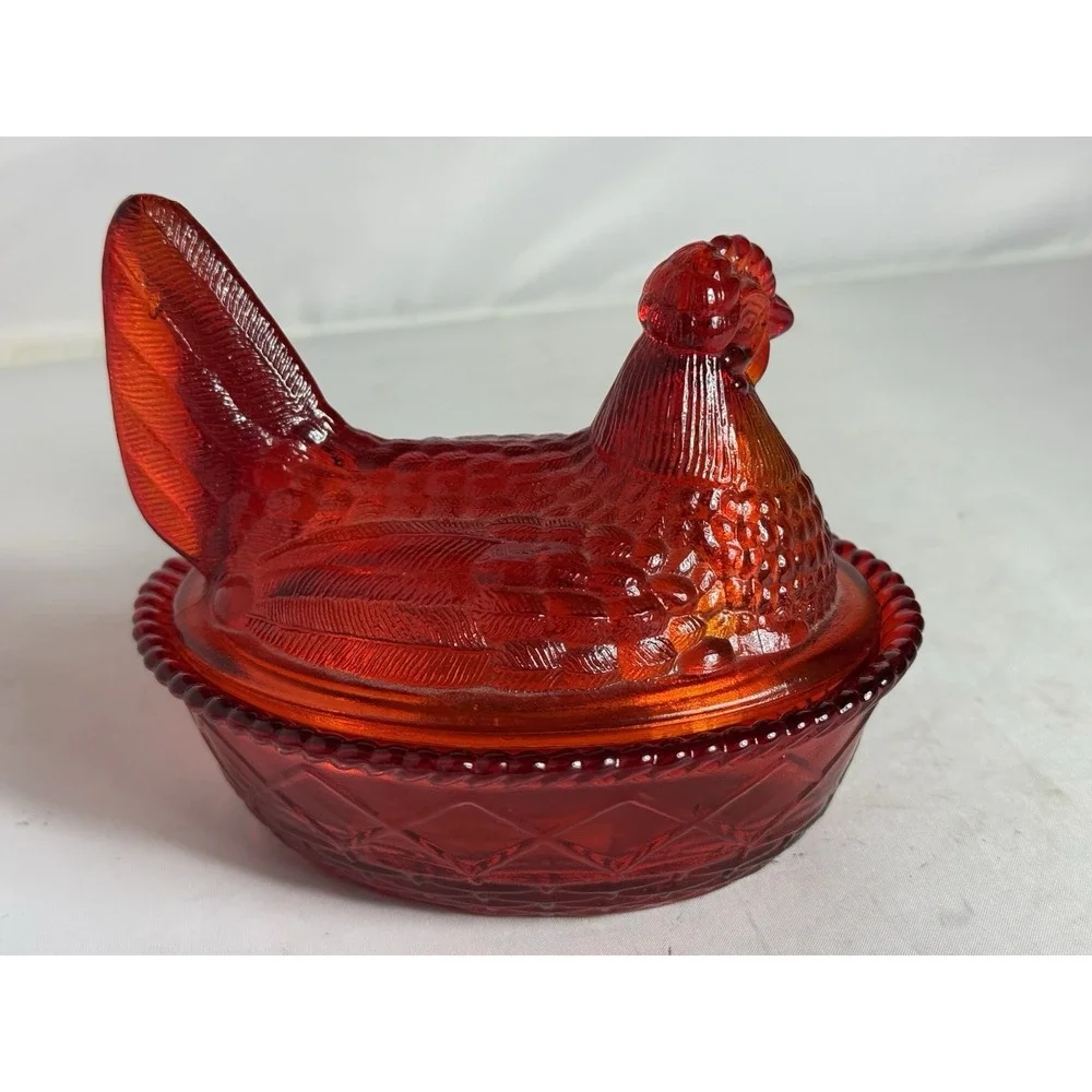 Westmoreland Ruby Red Amberina GLOWS Glass Hen On Nest Marked Twice Excellent